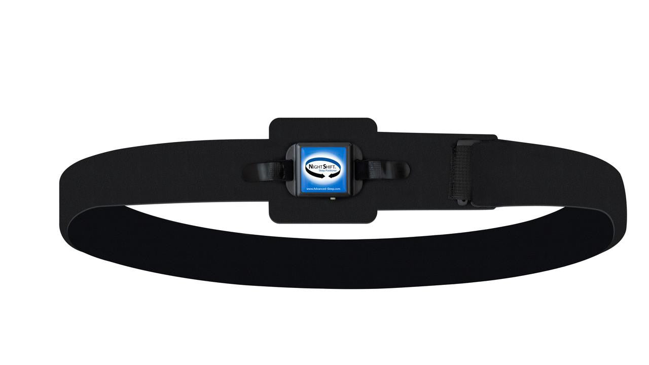 Advanced Brain Monitoring NightShift, a sleep monitoring headband with a small electronic device attached in the center for tracking sleep patterns.
