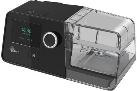 BMC G3 Auto CPAP w/Humidifier and Integrated Heated Tubing, a medical device with a digital display, control knob, and a transparent heated humidifier chamber for sleep therapy.