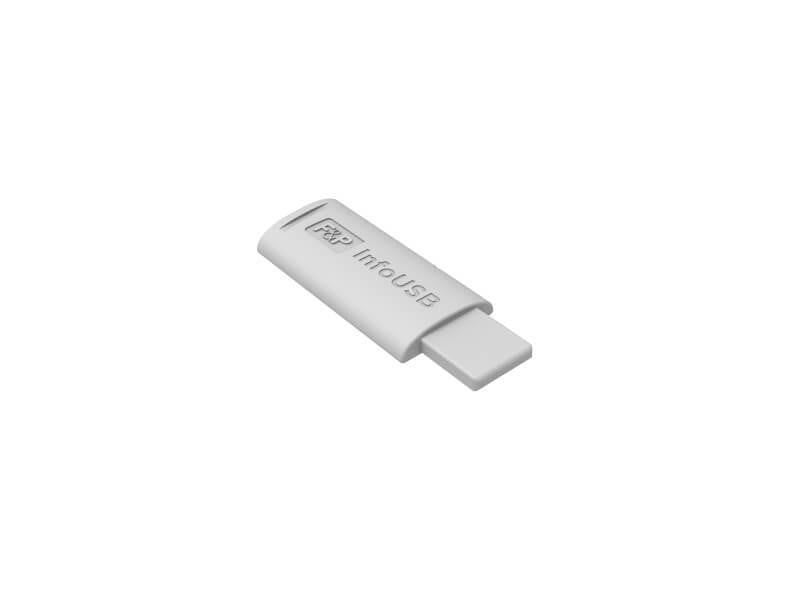 Fisher and Paykel Healthcare Fisher and Paykel Healthcare InfoSmart USB, a white compact USB device for healthcare data transfer.