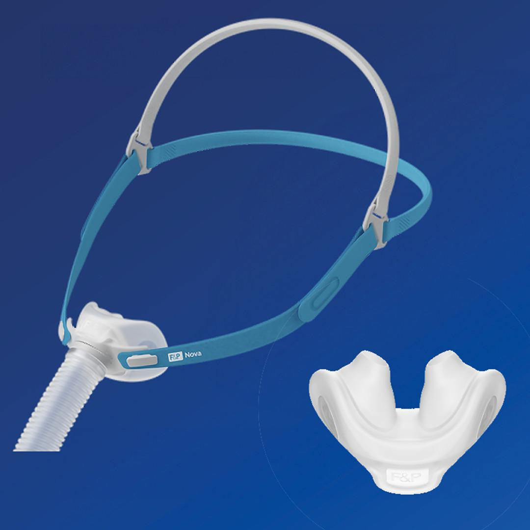 Fisher and Paykel Healthcare Fisher and Paykel Nova Micro Pillows Mask, medical CPAP mask with adjustable headgear and nasal cushion for sleep therapy.