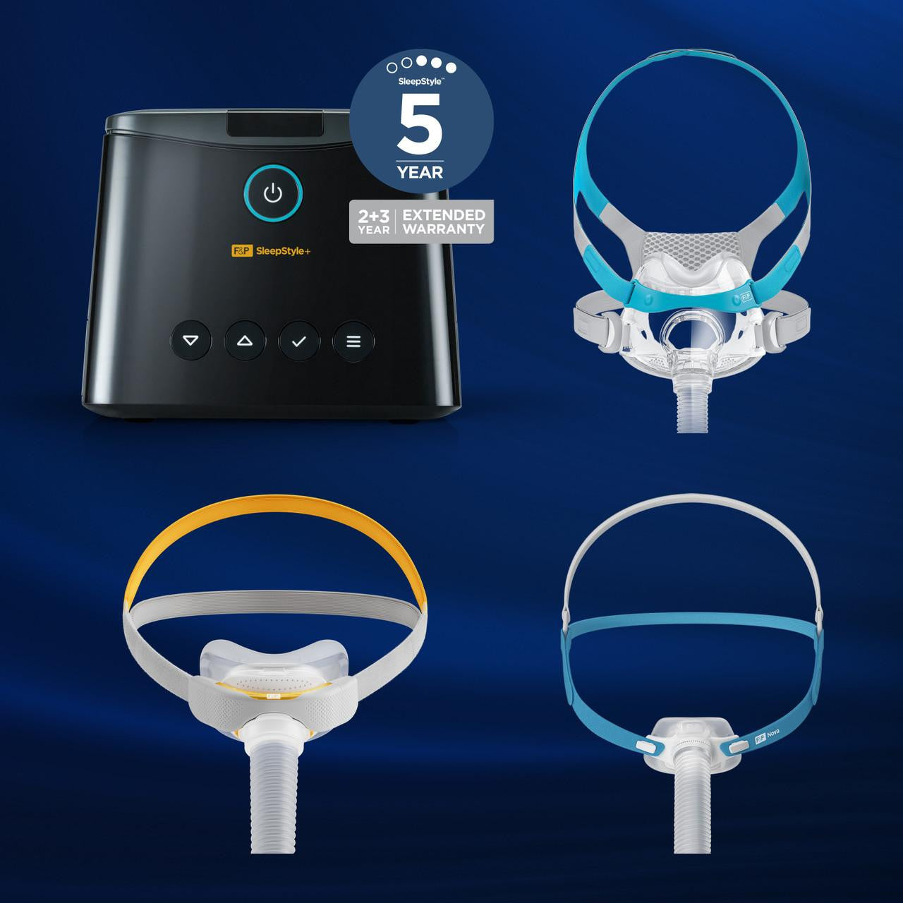 Fisher and Paykel Healthcare Fisher and Paykel SleepStyle Plus Auto + 2 Masks, CPAP mask and device for sleep apnea therapy.