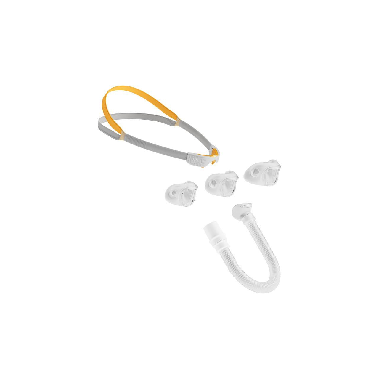 Fisher and Paykel Healthcare Fisher and Paykel Solo Pillows Cushions, respiratory CPAP mask accessories with headgear, nasal cushions, and tubing.