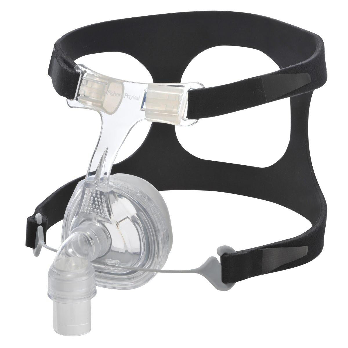 Fisher and Paykel Healthcare Fisher And Paykel Zest Q Nasal CPAP mask, transparent nasal interface with adjustable straps for sleep therapy.