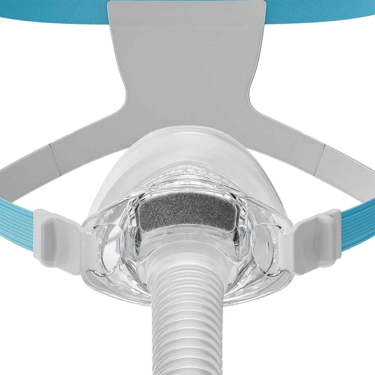 Fisher and Paykel Nova Nasal Mask, close-up of the nasal mask showing its clear design, padded cushion, and adjustable strap for comfortable fit during sleep therapy.