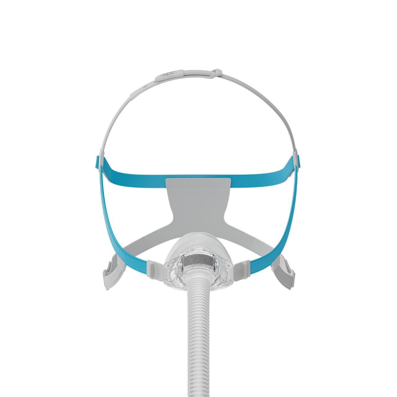 Fisher and Paykel Nova Nasal Mask, front view of the medical nasal mask with adjustable straps and clear silicone cushion.