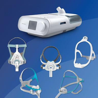 Philips Dreamstation Auto (Non Modem) + Mask package + Bonus Accessories, medical CPAP machine and sleep therapy masks with accessories displayed.
