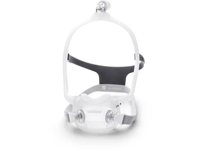 Philips Respironics DreamWear Full Face Mask, white adjustable mask with headgear for sleep apnea therapy.