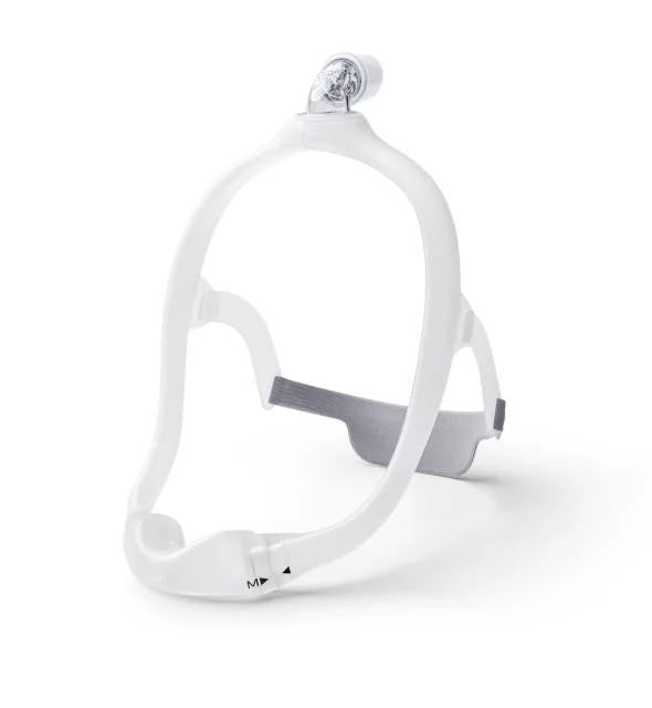 Philips Respironics Philips DreamWear Nasal Cushion Mask FitPack, white nasal mask with headgear for sleep apnea therapy.