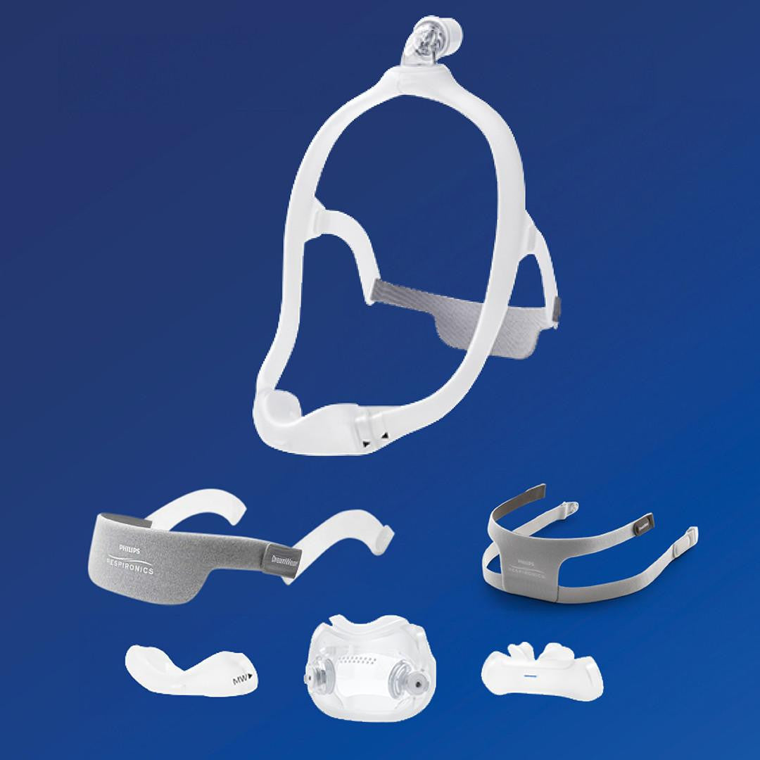 Philips Respironics Philips DreamWear Nasal Cushion Mask, includes small and medium frame, nasal mask with headgear and cushion components for sleep apnea therapy.