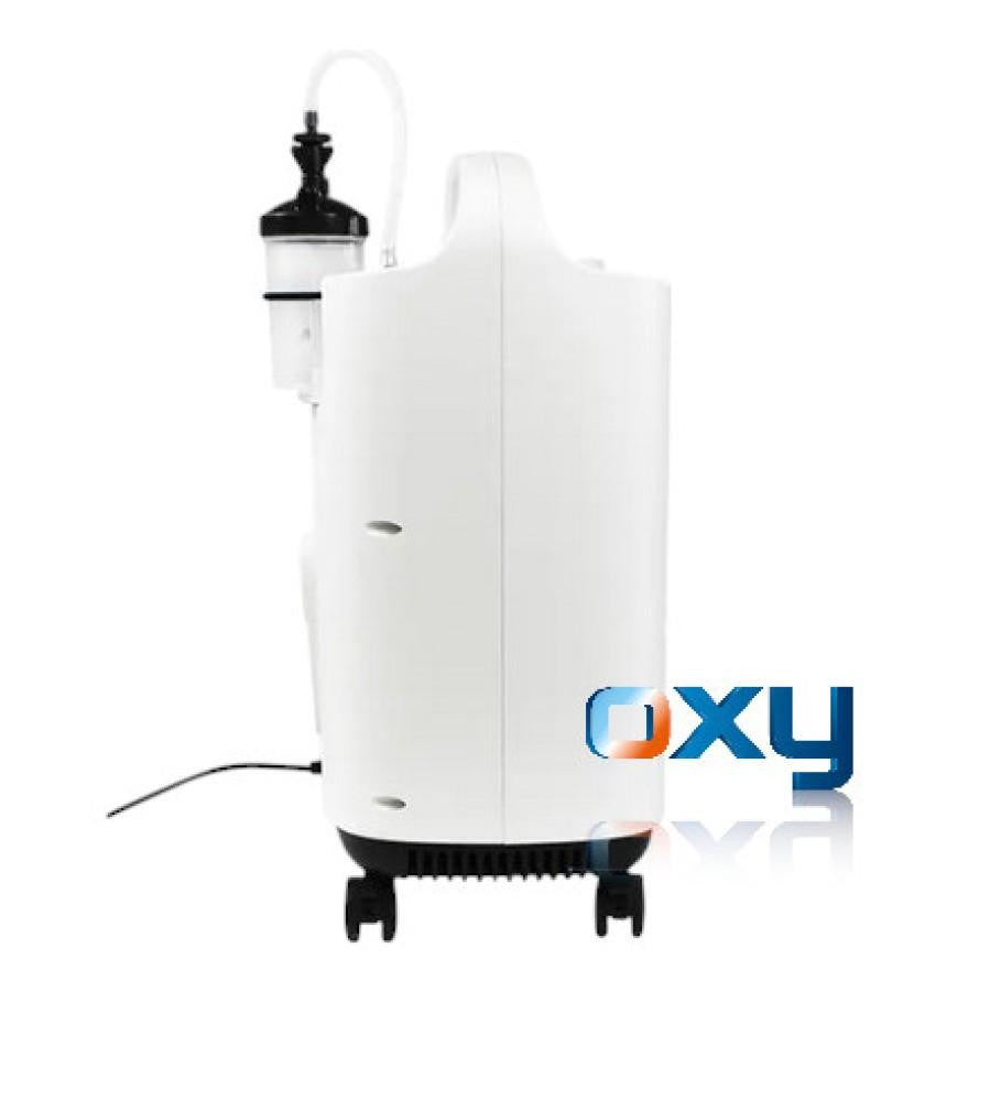 Philips Respironics Philips Oxygenate 5, medical oxygen concentrator machine with white exterior and black oxygen outlet component.