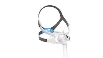 Resmed AirFit F40 Full Face CPAP Mask, front view of the mask showing the full face design with adjustable straps and connected tubing for sleep apnea therapy.