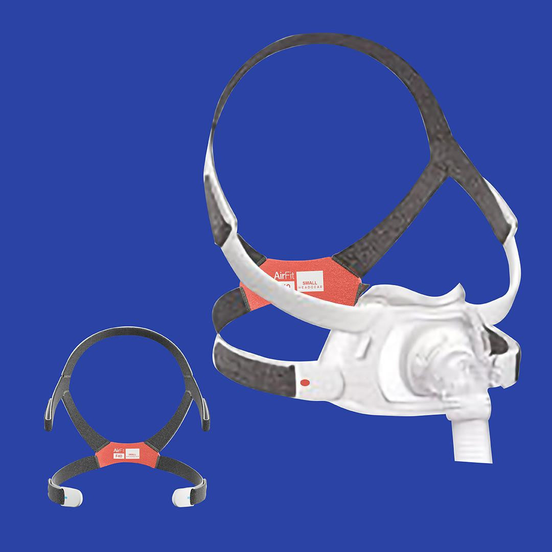 Resmed AirFit F40 Full Face CPAP Mask, a full face mask with adjustable straps and a cushion, designed for sleep apnea therapy.