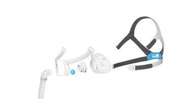 Resmed AirFit F40 Full Face CPAP Mask, image showing the full face mask with headgear and breathing tube attachment