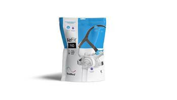 Resmed AirFit F40 Full Face CPAP Mask, front view of the mask and packaging showing the product details and design.