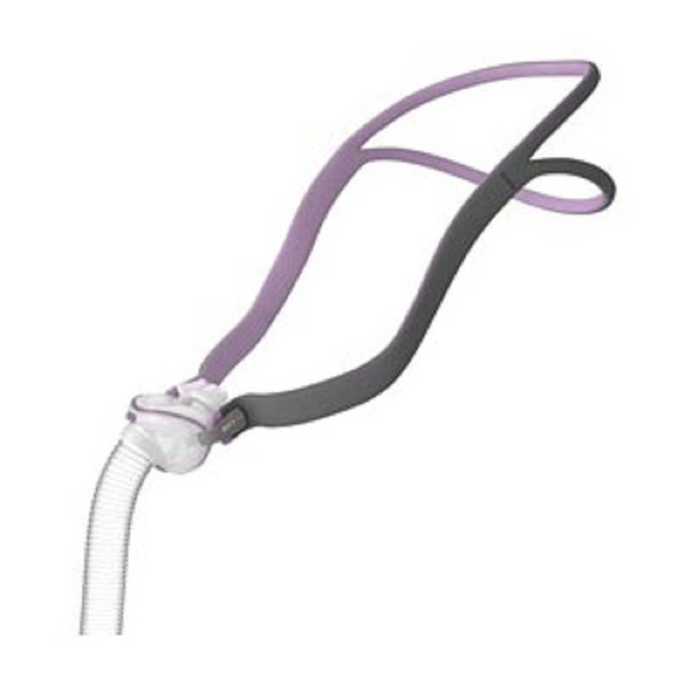 ResMed AirFit P10 for Her Pillows mask, nasal pillows with soft and lightweight design, flexible headgear for comfortable fit, and included extra cushion for replacement or enhanced comfort.