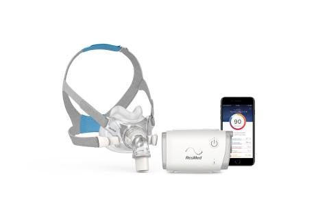 ResMed AirMini - F30 Starter kit, compact CPAP with travel mask, portable compressor, and smartphone app control for sleep apnea therapy.