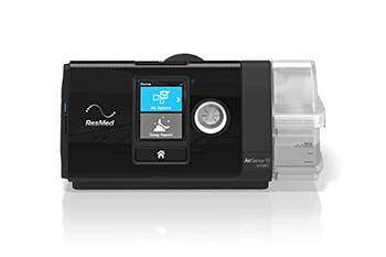 Resmed ResMed AirSense 10 AutoSet CPAP Machine - 4G Model, modern black and white medical device with digital display and control dial