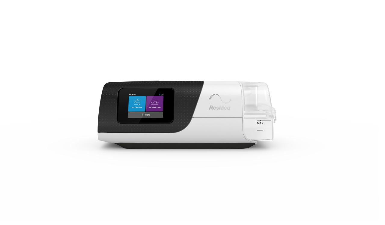 ResMed AirSense 11 Auto CPAP Machine, modern medical device with a touchscreen display and sleek design for sleep apnea therapy.