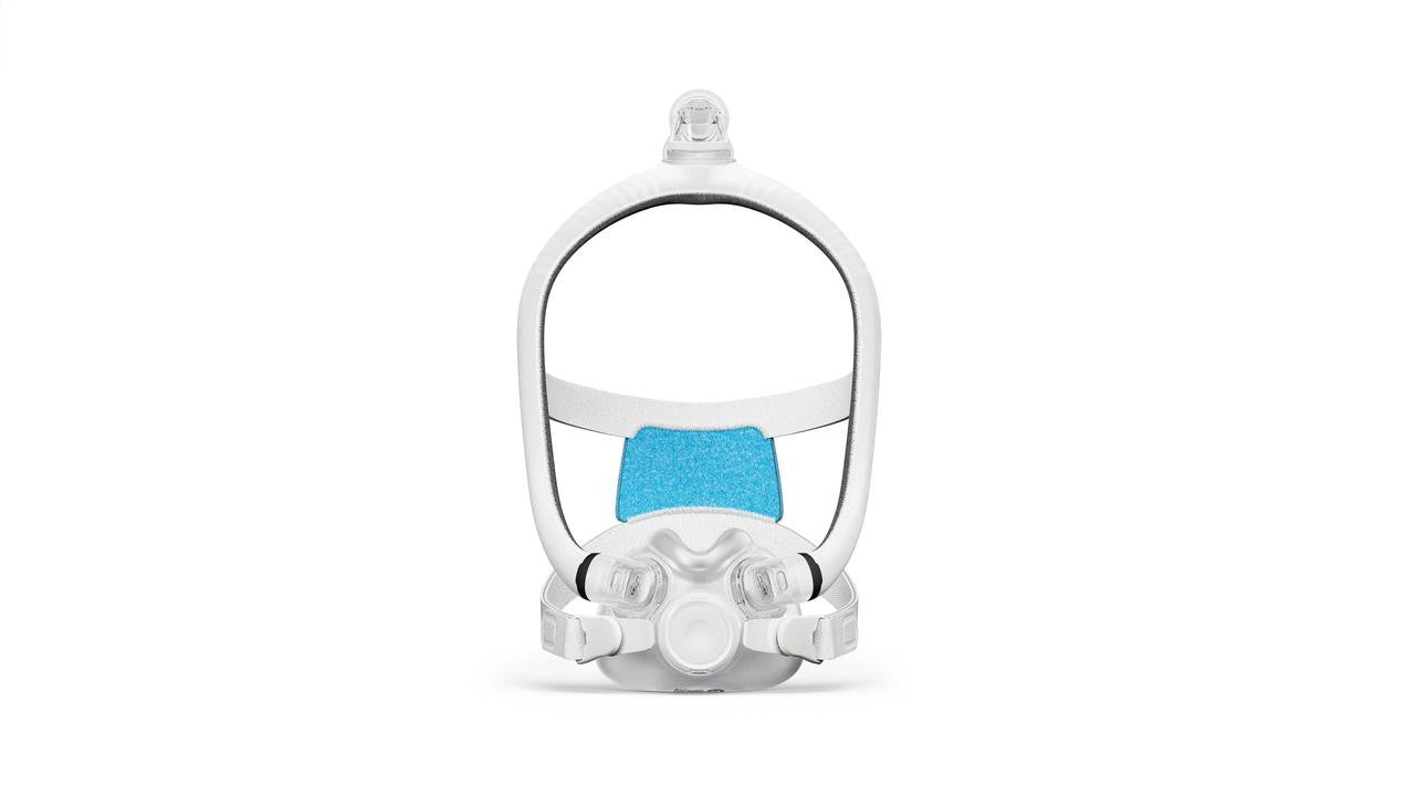 Resmed ResMed Airtouch F30i Comfort Full Face Mask, front view showing the mask with a soft blue cushion and adjustable straps.