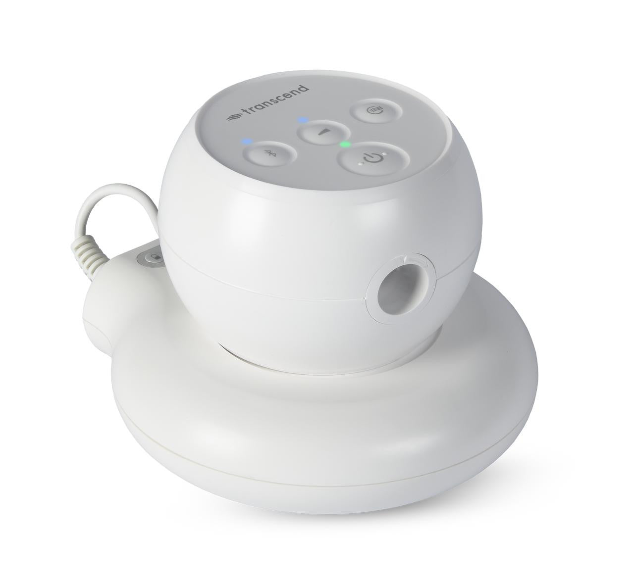 Transcend Micro PowerAway Battery, portable white battery with control buttons on top for electronic devices cleaning.
